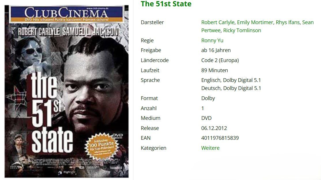 Tutti i DVDs: The 51st State -DVD- – Usato da Dietikon venduto da Ruempfli 1
