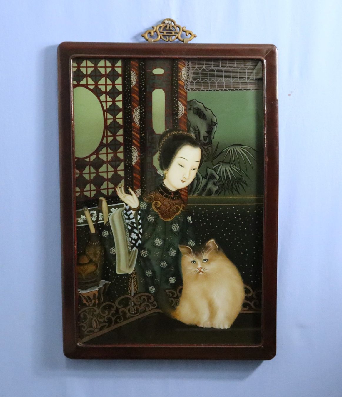 Dipinti: Alte Chinesische Hinterglasmalerei, "Konkubine mit Katze" – Usato da Zug venduto da Kunst-Fundgrube 4