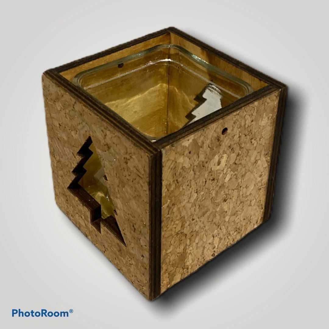 Kerzenständer: Windlicht Holz Kork mit Glaseinsatz 9 cm – Neu und originalverpackt aus Oensingen von Liquidations-Shop 1