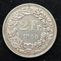 2Fr. 1860 Silber 800/1000, vorzüglich mit minimer Patina