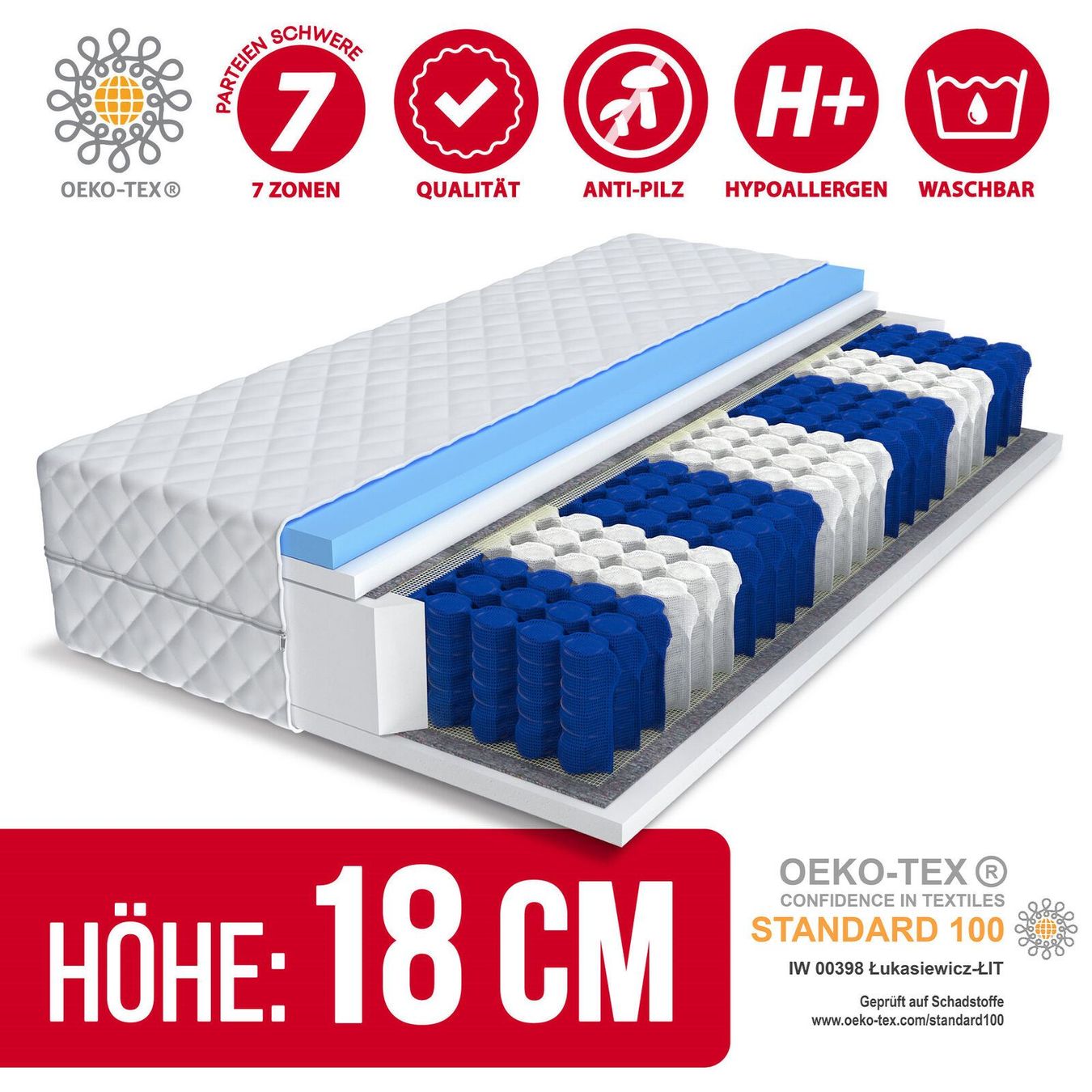 Matratzen: Matratze 80x200 JUPITER - H2/H3 - 18cm – Neu und originalverpackt aus Wallenwil von toesstal-vertrieb