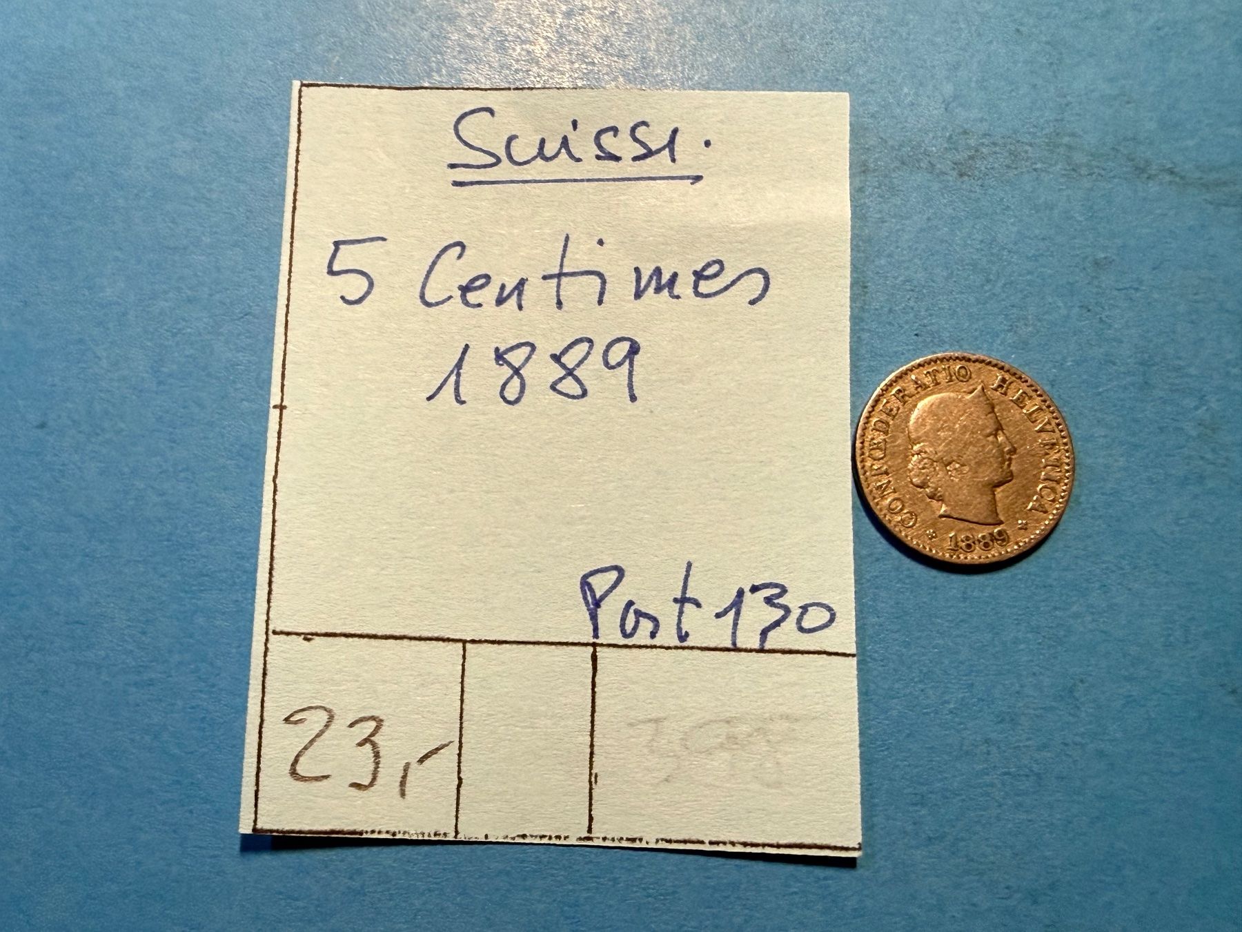 Alle Münzen: SUISSE : 5 CENTIMES 1889 – Gebraucht aus genève von GEnumist