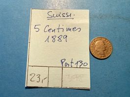 SUISSE : 5 CENTIMES 1889