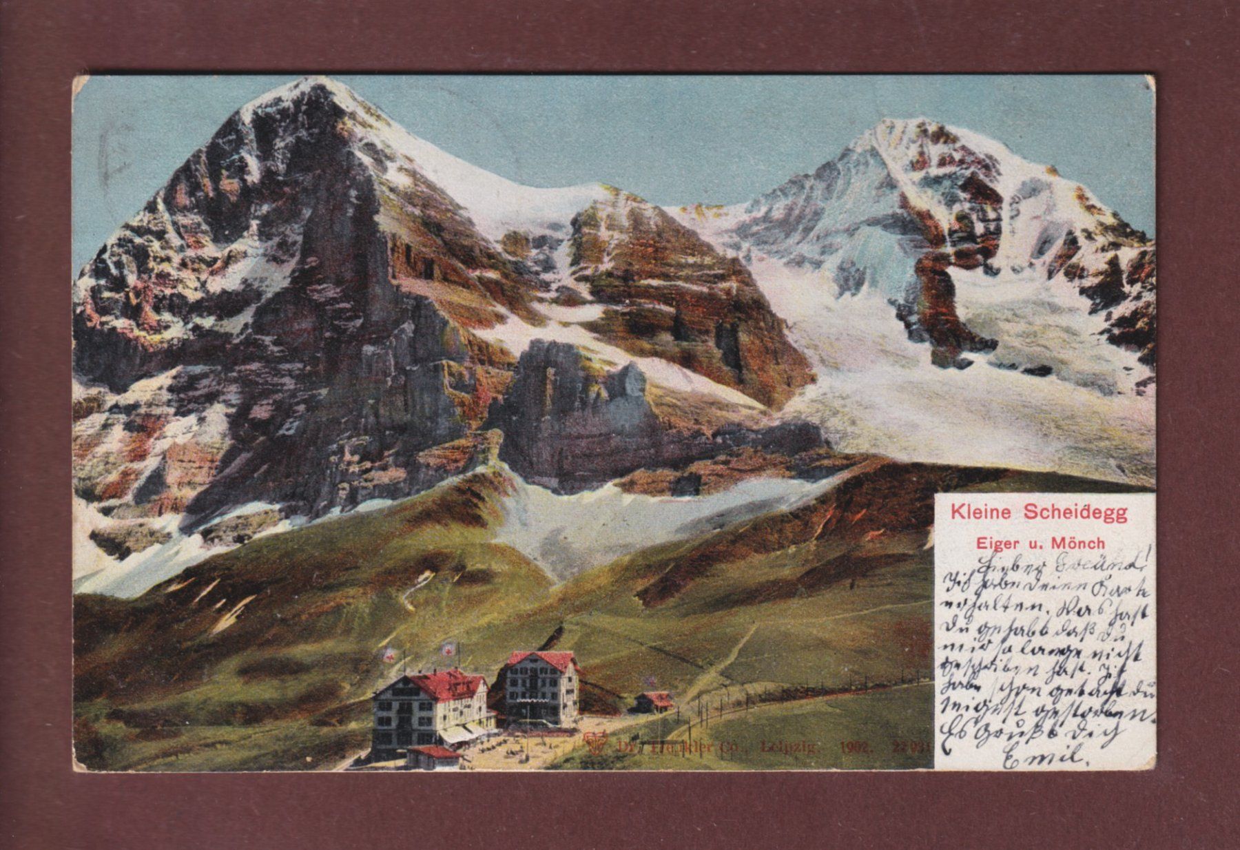Cartoline postali: KLEINE SCHEIDEGG - Eiger und Mönch - 1904 – Usato da Pully venduto da nicecards