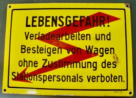 Echt stark emailiertes Lebensgefahr Schild Metall Zug