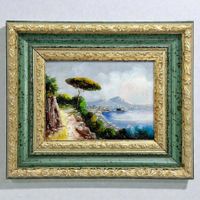 H. SANTINI - "Naples avec le Vésuve" huile sur toile panneau