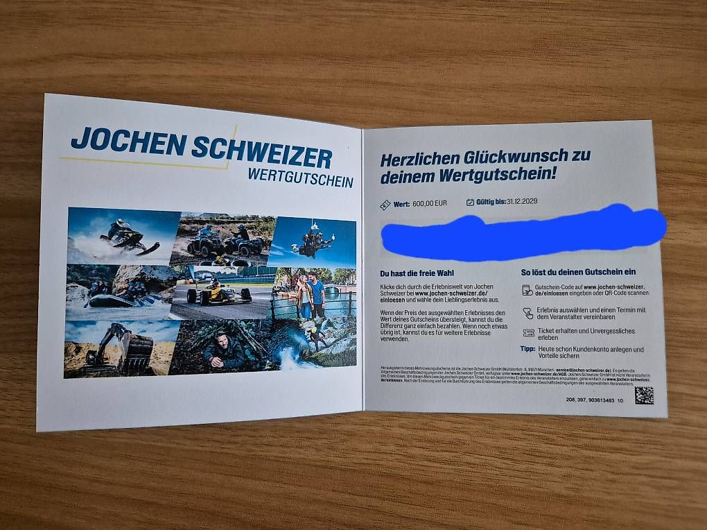 Buoni: 600fr. Gutschein von Jochen Schweizer – Nuovo e nell'imballaggio originale da BADEN venduto da 14h_2sb8 1