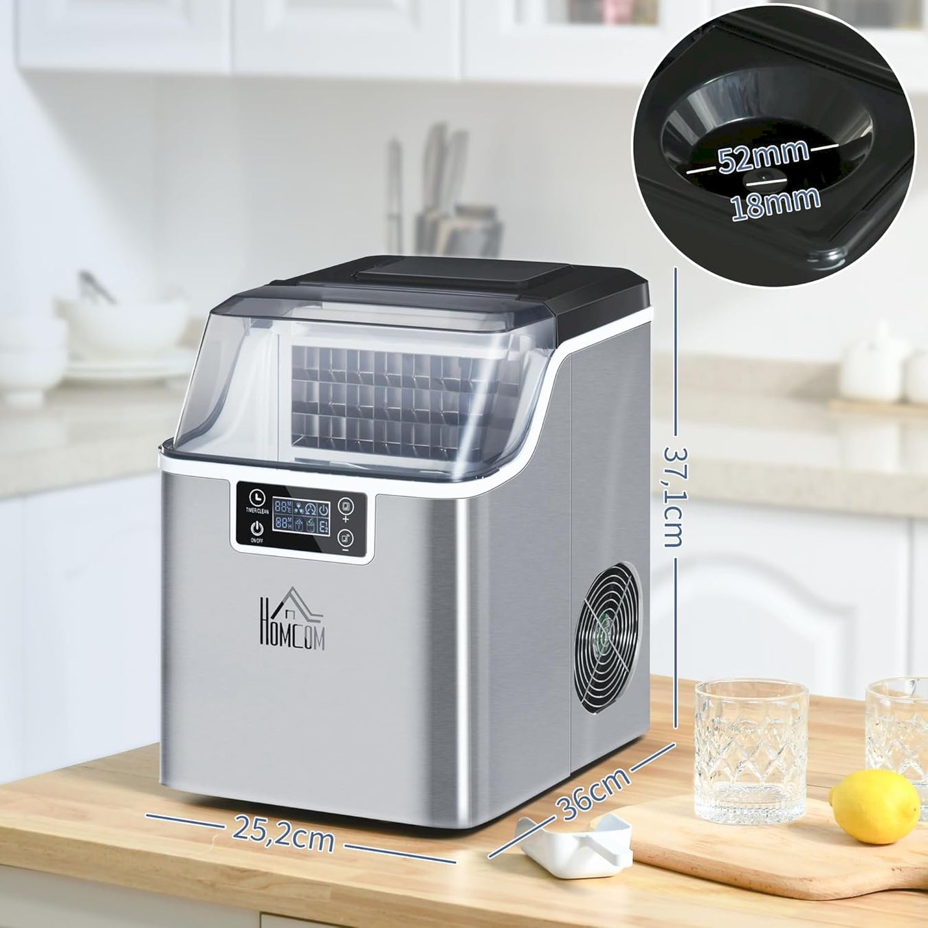 Elettrodomestici da cucina: HOMCOM Eiswürfelmaschine 20kg/24h Silber – Nuovo e nell'imballaggio originale da Bottighofen venduto da zaap 6