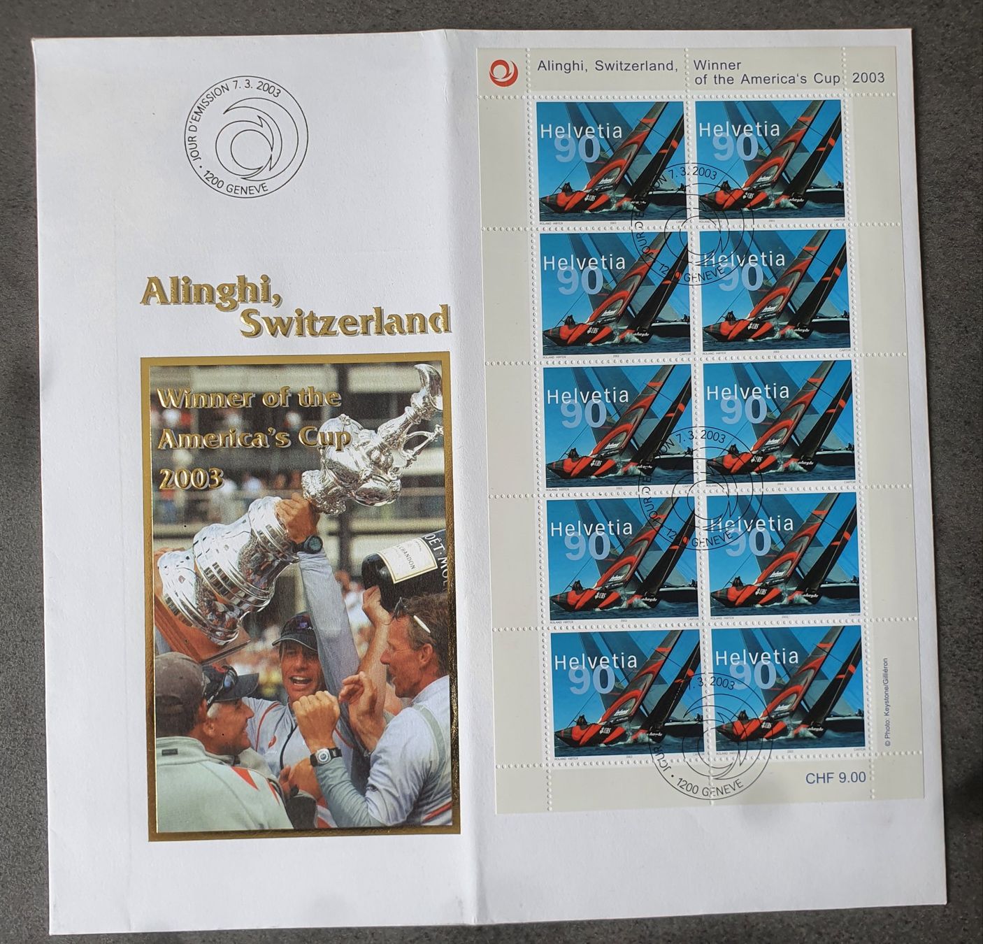 Tutti i francobolli: Alinghi Switzerland FDC mit Putzer 4. Marke Kleinbogen – Usato da Balgach venduto da SIMEON27