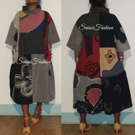 Batik Herbst unikat Handmade100%Baumwolle Kleid XS-XL
