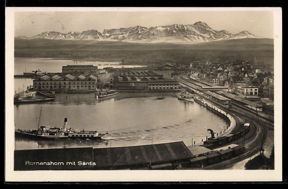 Cartoline postali: AK Romanshorn, Teilansicht mit Säntis – Usato da Berlin venduto da bartko-reher