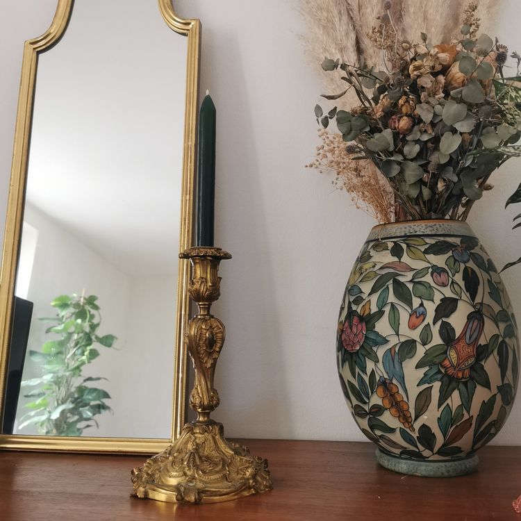 Bougeoir Ancien Style Haute Époque Renaissance – En Bronze Doré – Superbe Pièce Décoration