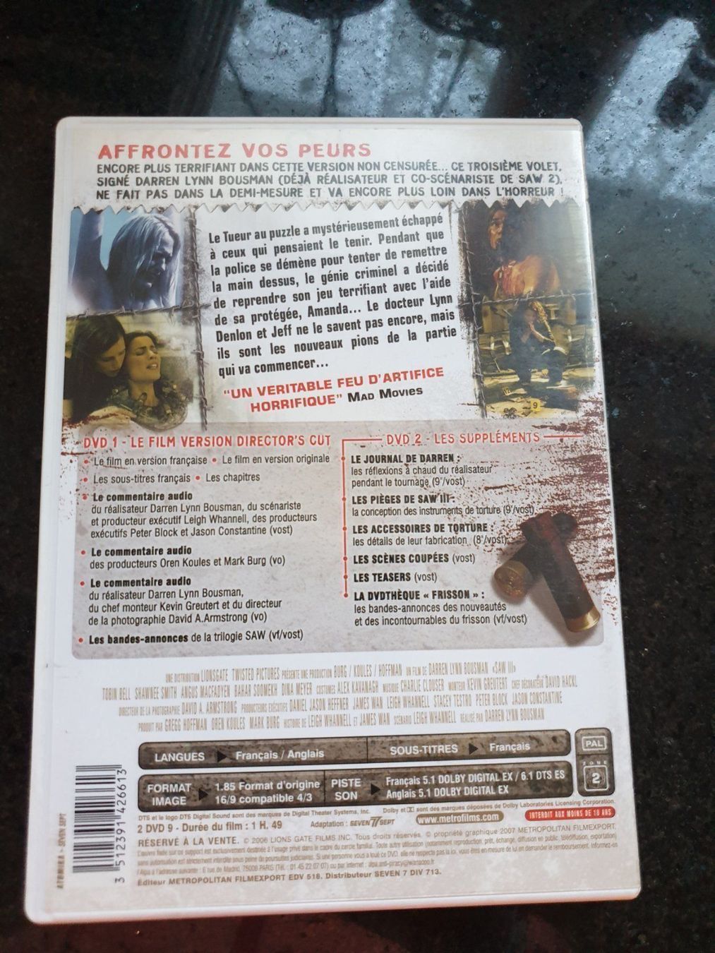 Tutti i DVDs: 2 DVD - SAW III - 18+ – Usato da Courtelary venduto da Chauvesouris 1
