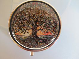 Schöne Pillendose mit Baum des Lebens Motiv, neu!