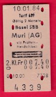 KARTON BILLETT, BASELSBB - MURI(AG), 2.KLASSE, RETOUR