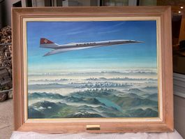 Original Swissair Lockheed L-2000 Gemälde mit Rahmen!