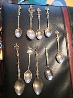 9 antike Souvenirlöffel, Silberlöffel, Sammlerlöffel versilb