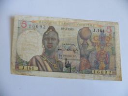 Alte 5 Francs 1953, P-36, Afrique Occidentale, Top Zustand