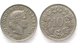 EIDGENOSSENSCHAFT 10 Rappen 1940 Ku-Ni vz+