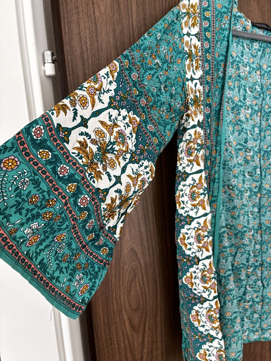 Kimono: Boho Kimono Türkis mit floralem Must – Usato da Zürich venduto da kra_tl6w 2
