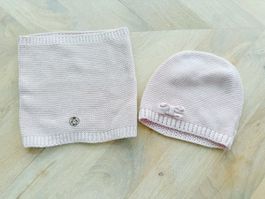 Baby Strickmütze und Loop-Schal rosa, Gr. 86/92