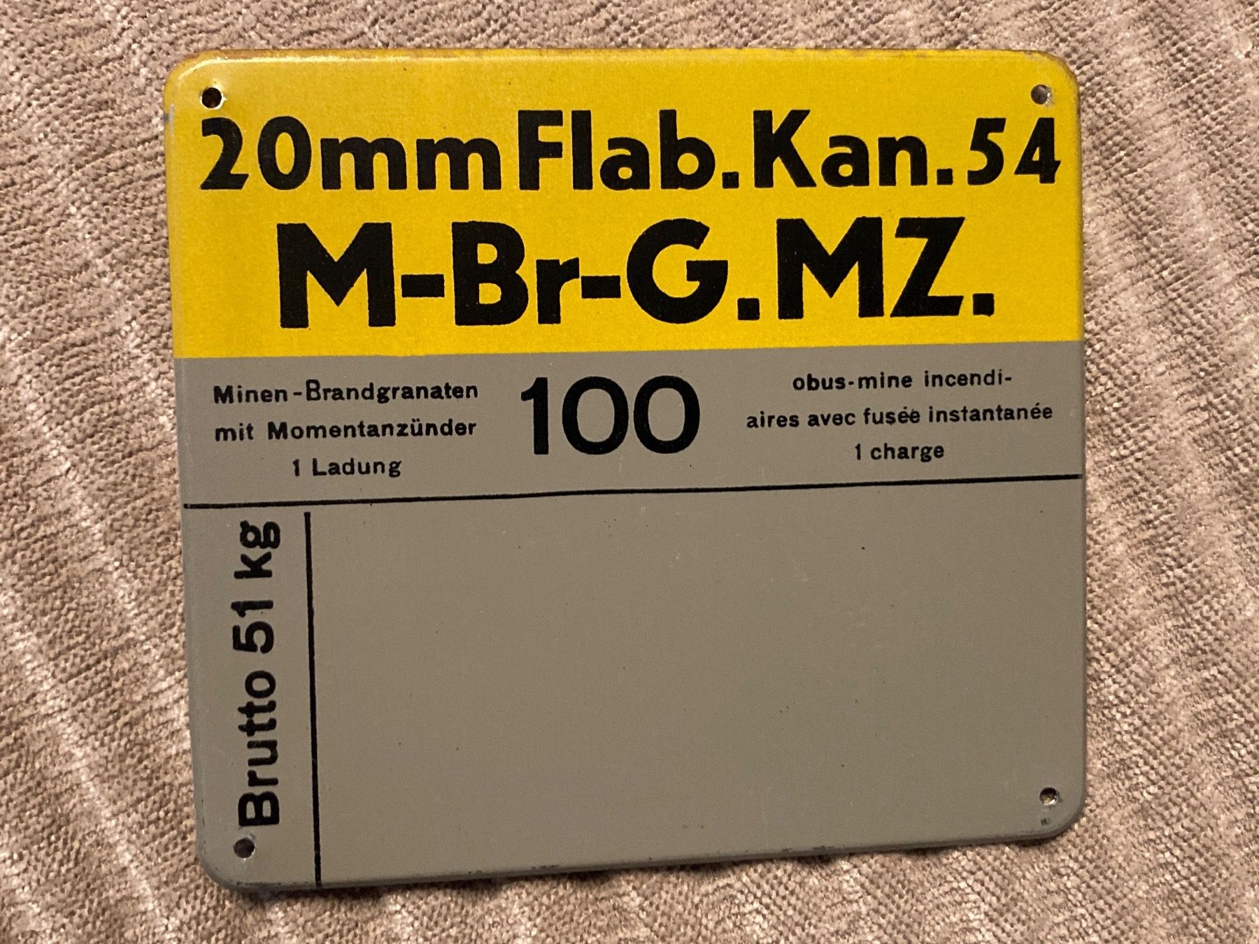 Schweizer Armee Schilder: MUN Schild FLAB Kan 54 M Br G - Schweizer Armee – Gebraucht aus Brütten von Hst1