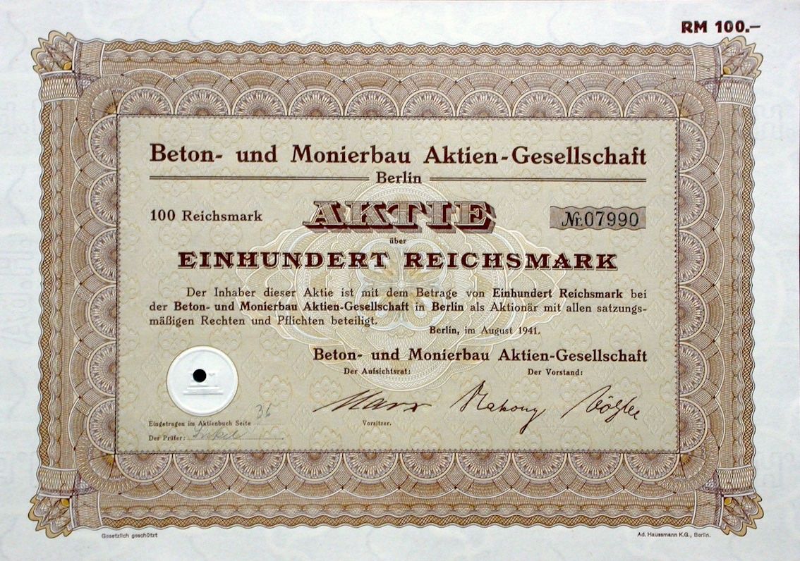 Dokumente: Beton- und Monierbau AG, Berlin - 1941 – Gebraucht aus Solothurn von Sgasche