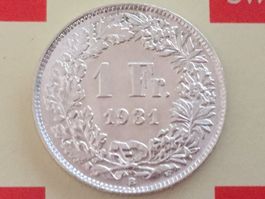 1 Franken 1931 vz/unz, nur 1,0 Mio!
