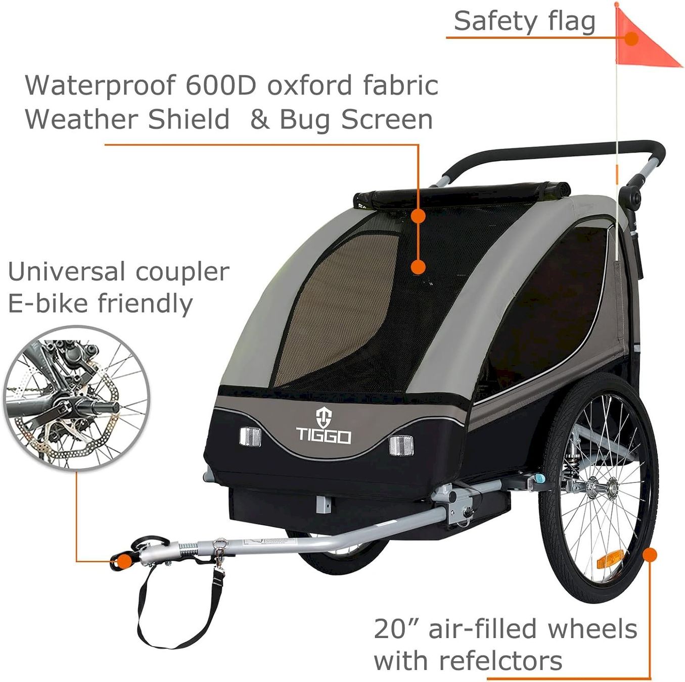 Veloanhänger: TIGGO Kinderanhänger + Federung Grau – Neu und originalverpackt aus Bottighofen von zaap 1