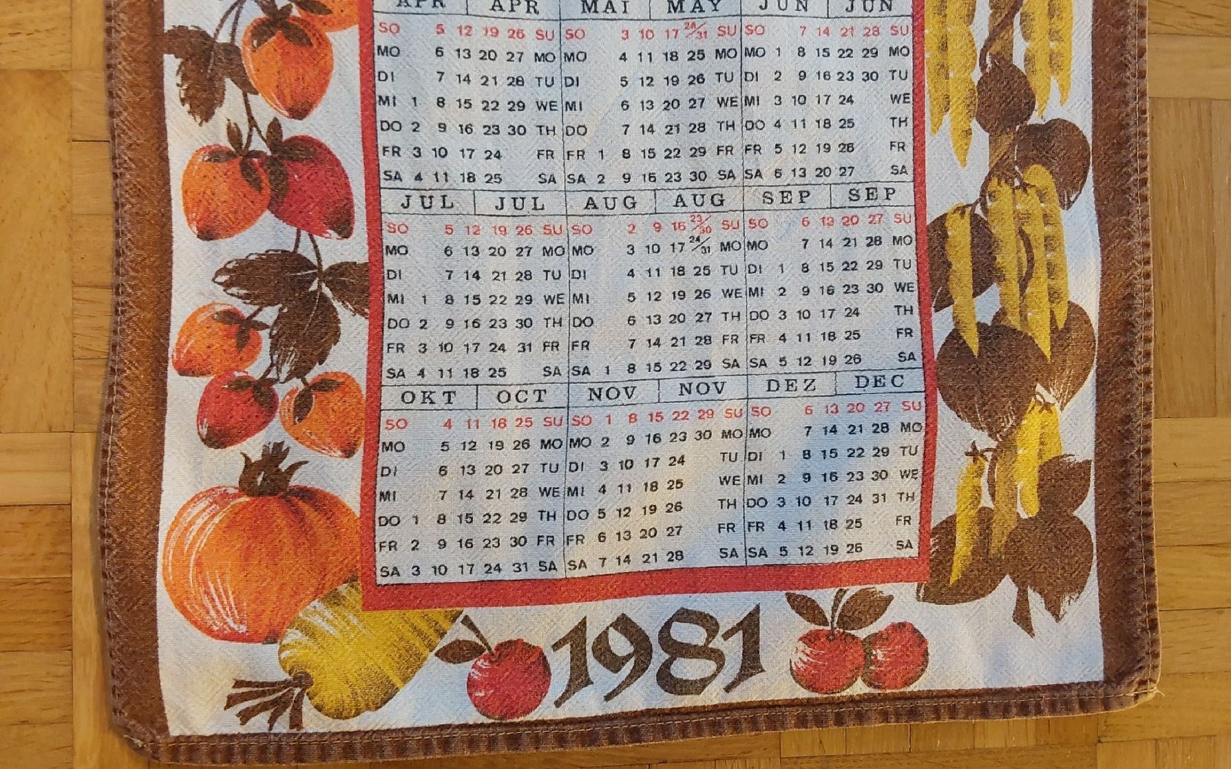 Strofinacci: Küchentuch Motiv Kalender 1981 – Usato da Köniz venduto da scopello12 1