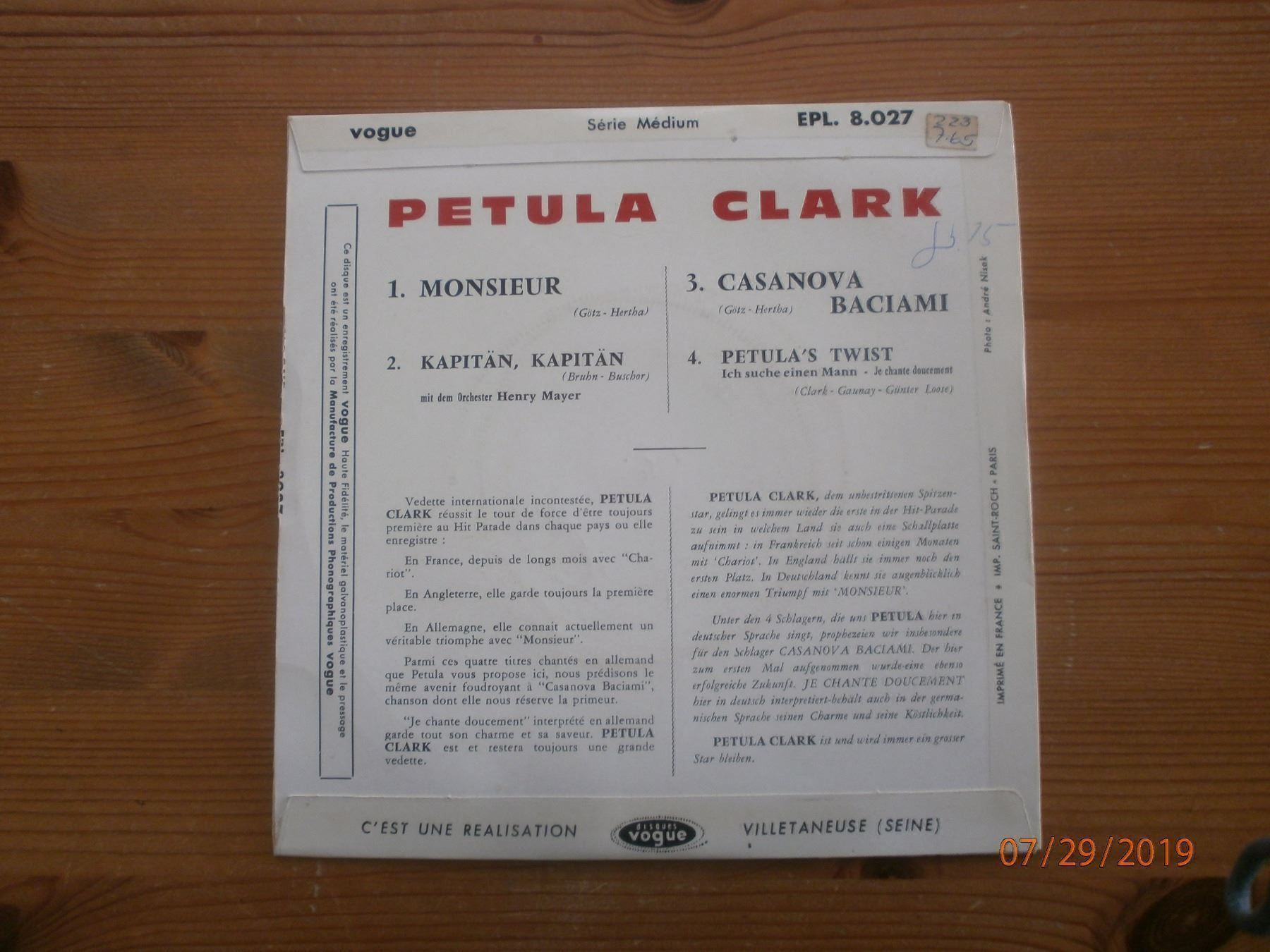 Libri: Petula Clark "Monsieur" EP 1962 – Usato da Sempach venduto da Allmusic 1