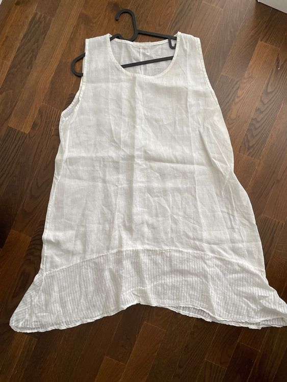Minibee Damen Leinenkleid Sommer – Kurzarm, Empire-Taille, Fließender Midi-Schnitt Mit Seitentaschen