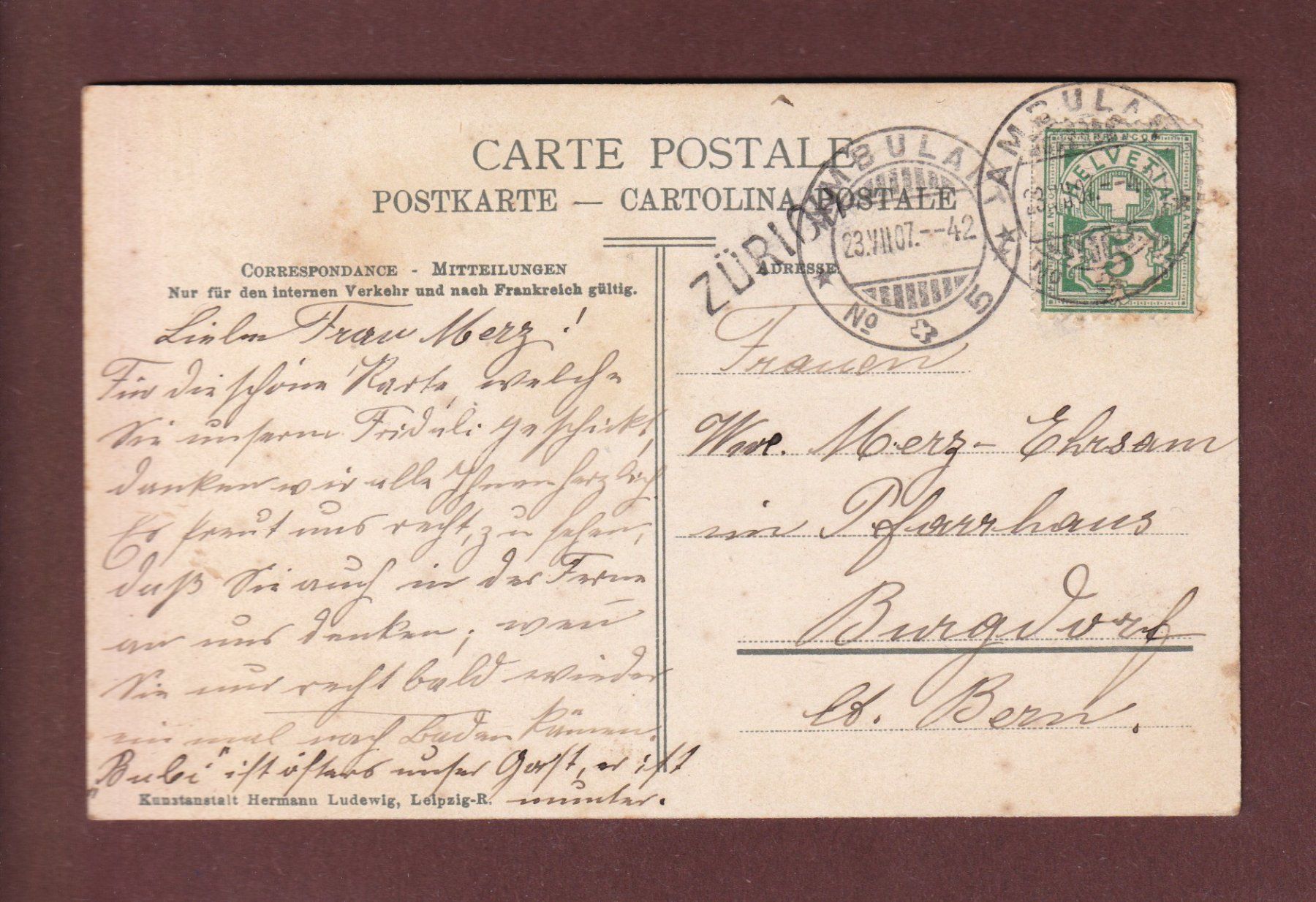 Cartoline postali: BADEN - Badstrasse - 1907 Langstempel – Usato da Pully venduto da nicecards-shop 1