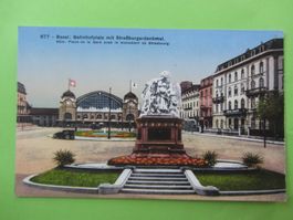 Ansichtskarte, Basel, Bahnhofplatz mit Strassburgerdenkmal