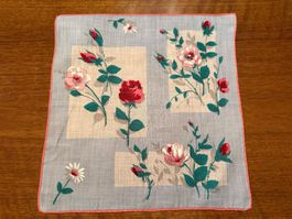 Taschentuch Rosen Druck, hellblau guter Zustand