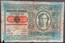 Alte 100 Kronen Banknote von 1912 - Seltenes Sammlerstück