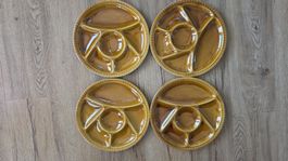 Vintage Gien France Fondue-Teller Set – Honiggelb, 1960s/70s