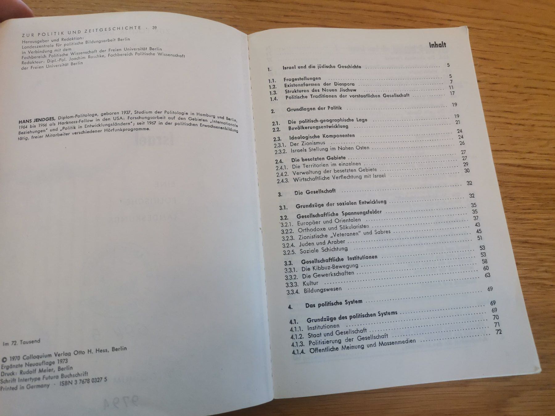 Bücher: Isreal - Eine Politische Landeskunde – Gebraucht aus Wiesendangen von MMoretto 2