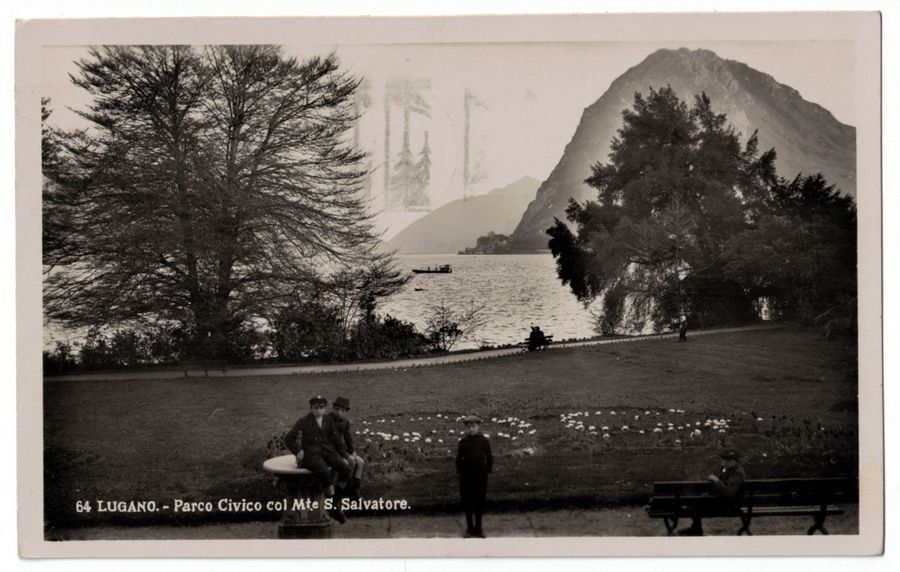 Cartoline postali: Lugano, Parco Civico, animata, circolata 1930, Datumsstempel – Usato da Frauenfeld venduto da POML