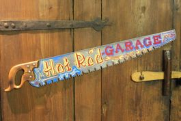 Alte Säge "HOT ROD - GARAGE". Pinstriping, Handmade, Unikat
