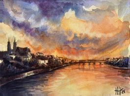 Aquarellmalerei Basel Bridge (7) A5-Format