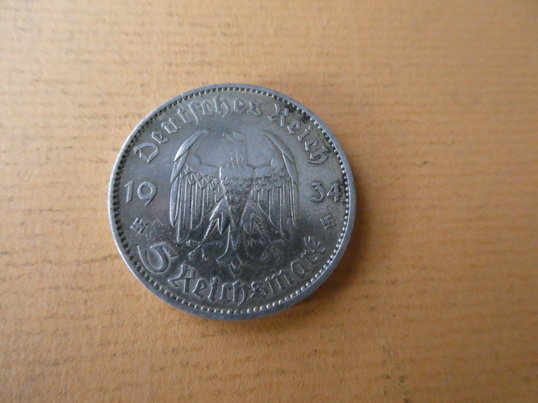 Toutes les monnaies: Dt. Reich 1934 E, 5 Reichsmark - Silber – D'occasion à Hinterforst par Rohusri 1
