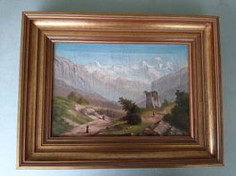 Gemälde, Antikes Oelbild mit Ruine Unspunnen bei Interlaken