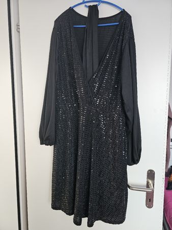 Glitzerkleid langarm Gr. 4XL  schwarz