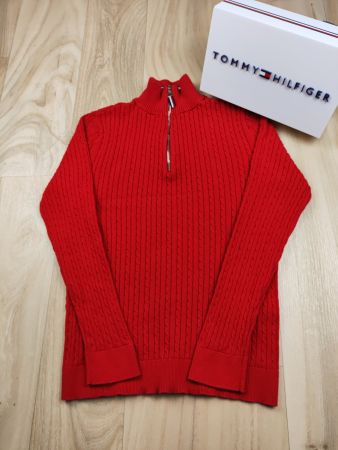 TOMMY HILFIGER | Pull rouge torsadé zippé | taille M homme