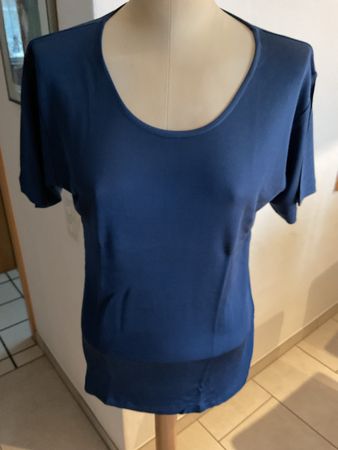 KA Rundhals Basic Damen Tshirt XL Jeans Blau100% Seide