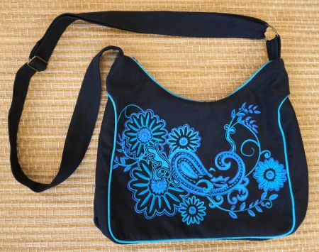 Stoff Tasche Umhängetasche mit floraler Paisley Stickerei