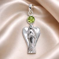 Engel Peridot Anhänger Silber 925 Schutzengel Grün L