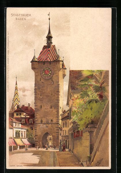 Cartoline postali: Baden, Blick auf den Stadtthurm – Usato da Berlin venduto da bartko-reher