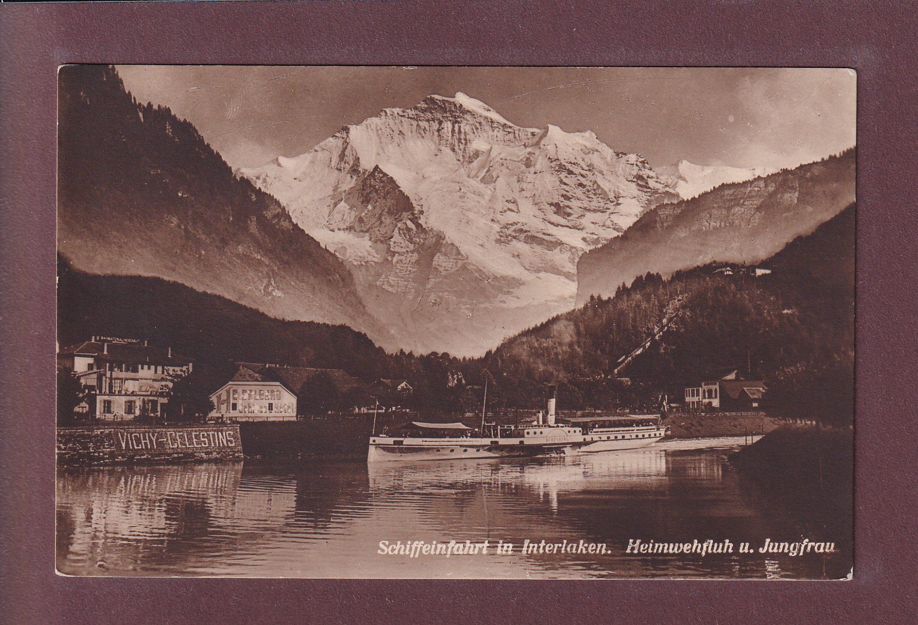 Ansichtskarten: Schiff Einfahrt in INTERLAKEN - Werbung - Jungfrau - 1925 – Gebraucht aus Pully von nicecards